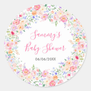 Zomer Wilde Bloemen Bloemige Baby Shower Ronde Sticker