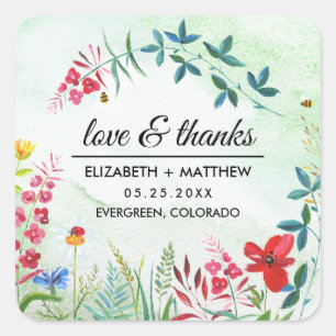 Zomer Wilde Bloemen Dank U Trouwdag Vierkante Sticker