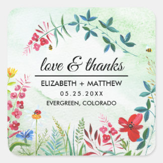 Zomer Wilde Bloemen Dank U Trouwdag Vierkante Sticker