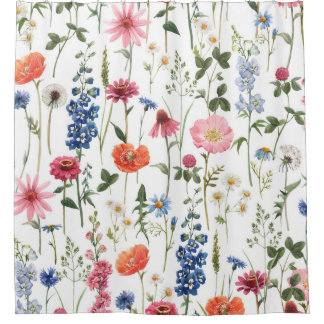 Zomer wilde bloemen, waterverf naadloos patroon. douchegordijn