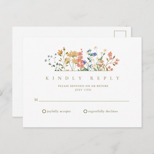 Zomer Wildflower Boho Bruiloft RSVP Briefkaart (Voorkant / Achterkant)
