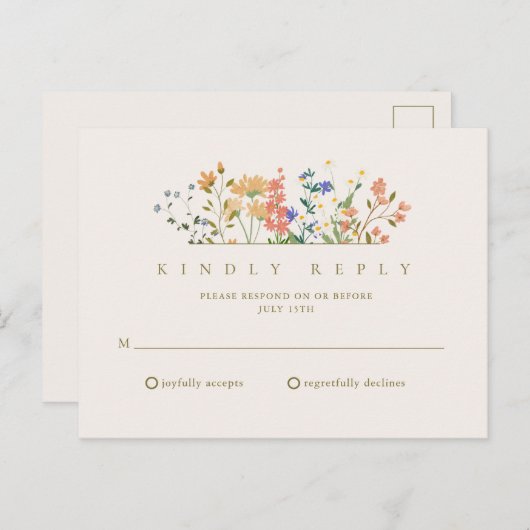 Zomer Wildflower Boho Bruiloft RSVP Briefkaart (Voorkant / Achterkant)