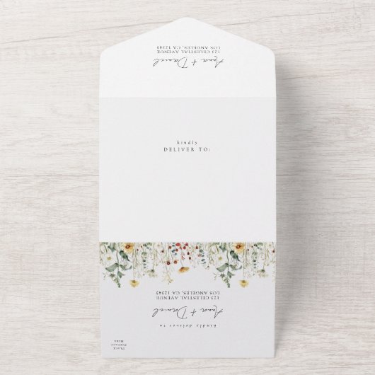 Zomer Wildflower Field Bruiloft All In One Uitnodiging (Buitenkant)