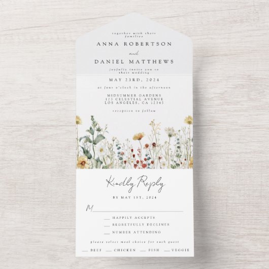 Zomer Wildflower Field Bruiloft All In One Uitnodiging (Binnen)