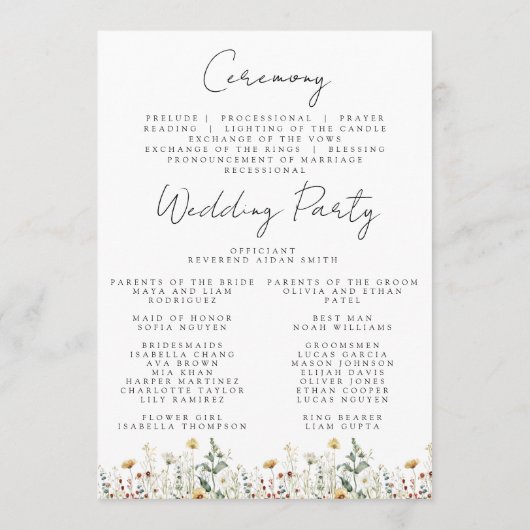 Zomer Wildflower Field Bruiloft Programma (Achterkant)