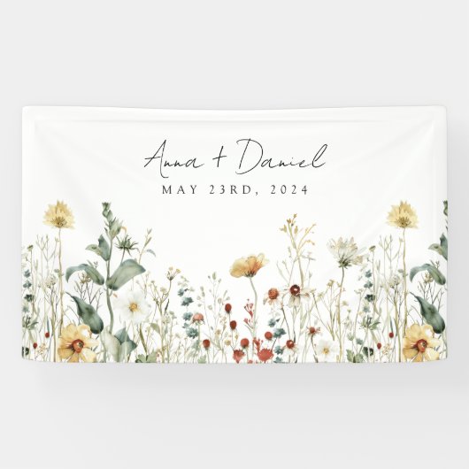 Zomer Wildflower Field Bruiloft Spandoek (Horizontaal)
