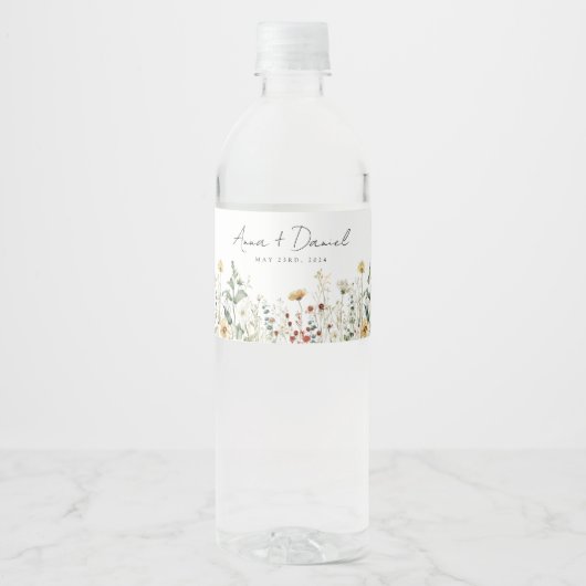 Zomer Wildflower Field Bruiloft Waterfles Etiket (Voorkant)