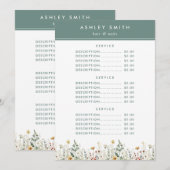 Zomer Wildflower Field Prijs Menu (Voorkant / Achterkant)