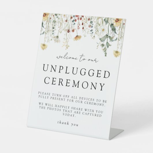 Zomer Wildflower Field Unplugged Ceremonie Bruilof Reclamebord Met Voetstuk (Voorkant)