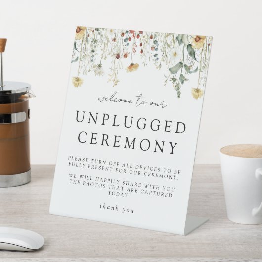 Zomer Wildflower Field Unplugged Ceremonie Bruilof Reclamebord Met Voetstuk (Insitu)