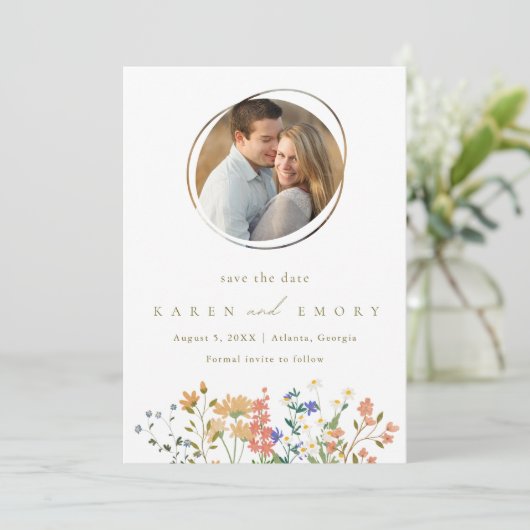 Zomer Wildflower Foto Bruiloft Save The Date (Staand voorkant)
