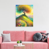 Zomer Wildflower Hill Tree Schilderij Canvas Afdruk (Insitu (Woonkamer))