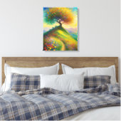 Zomer Wildflower Hill Tree Schilderij Canvas Afdruk (Insitu (Slaapkamer))