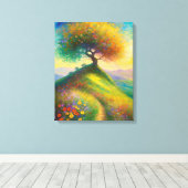Zomer Wildflower Hill Tree Schilderij Canvas Afdruk (Insitu (Houten vloer))