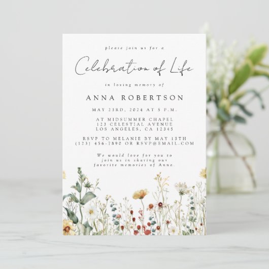 Zomer Wildflower Viering van het leven begrafenis Kaart (Staand voorkant)