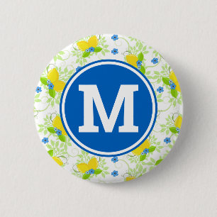 Zomer wit en geel citroenen bloempatroon ronde button 5,7 cm