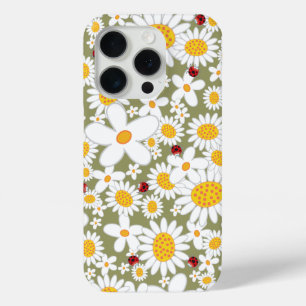 Zomer Witte Dagen en Rode Ladybugs op bruin iPhone 15 Pro Case