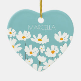 Zomer Witte Kosmos Bloemen Aangepaste naam Keramisch Ornament