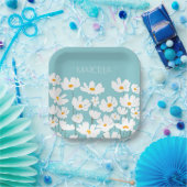 Zomer Witte Kosmos Bloemen Aangepaste naam Papieren Bordje (Feest)