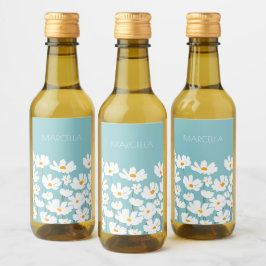 Zomer Witte Kosmos Bloemen Aangepaste naam Wijn Etiket