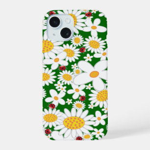 Zomer Witte margrieten en grillige rode lieveheers iPhone 15 Hoesje