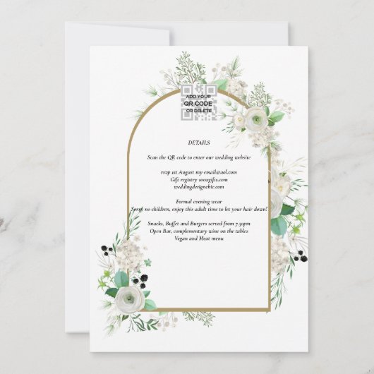 Zomer Witte Rozen Smaragd Salie Groene Bladeren TR Kaart (Achterkant)