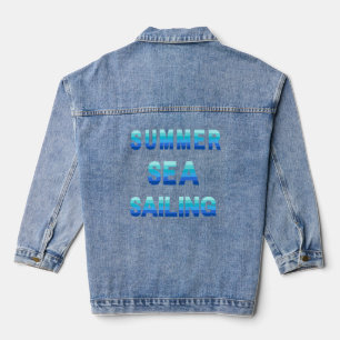 Zomer, Zee, Zeilen - Ocean Blue Stripe Tekst Denim Jacket