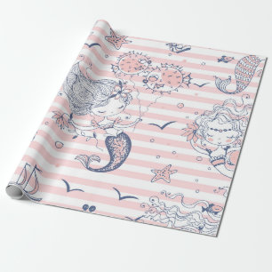 Zomer Zeemeermin Meisjes Verjaardag Onder het Zee Cadeaupapier