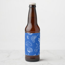 Zomer Zeeschelpen Frame Strand Bruiloft Blauw Bier Etiket