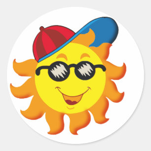 Zomer Zon in Ballcap & Zonnebril Ronde Sticker