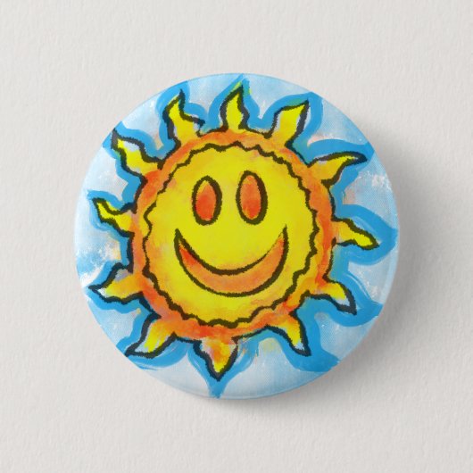 Zomer Zon Lach Knop Ronde Button 5,7 Cm (Voorkant)