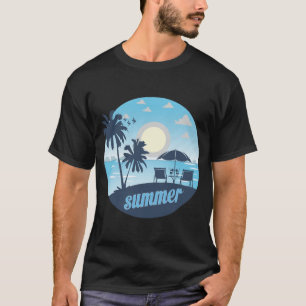 Zomer, zon, strand, stoelen, paraplu & palmbomen t-shirt