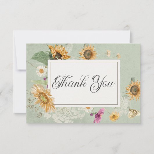 Zomer Zonnebloem Bloemen Bruiloft Bedankkaart (Voorkant)