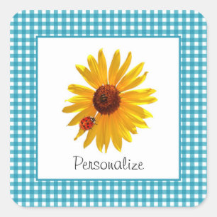 Zomer Zonnebloem Gingham met de naam Vierkante Sticker