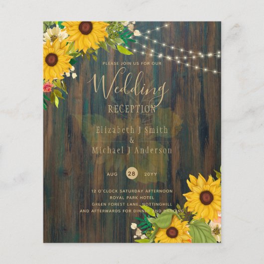 Zomer Zonnebloemen Rustic Wood Wedding Flyer (Voorkant)