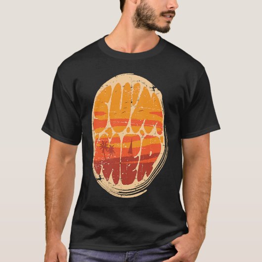 Zomer zonsondergang bij het strand en palmbomen mo t-shirt (Voorkant)