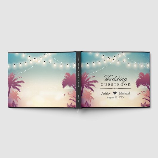 Zomer Zonsondergang Palm Bomen Slingerlichten Trou Gastenboek (Volledig)