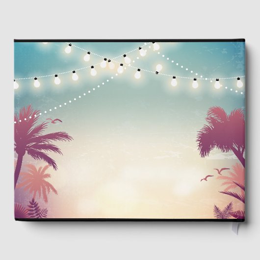 Zomer Zonsondergang Palm Bomen Slingerlichten Trou Gastenboek (Achterkant)