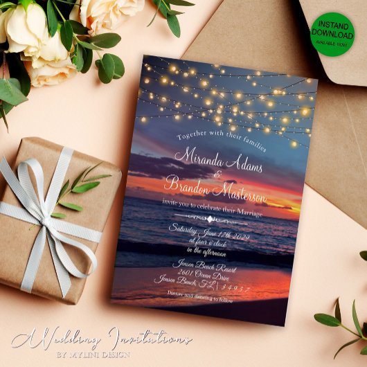 Zomer Zonsondergang String Lights Tropische Strand Kaart