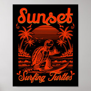 Zomer - Zonsondergang Surfende Schildpadden Poster