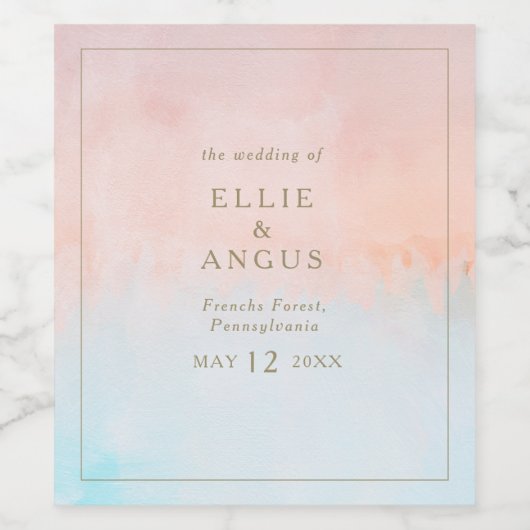 Zomer Zonsondergang Waterverf Bruiloft Wijn Label Wijn Etiket (Enkel label)