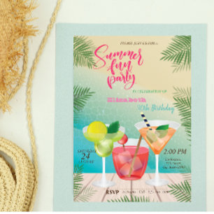 Zomer, Zwembad, Cocktail Verjaardagsfeestje Kaart