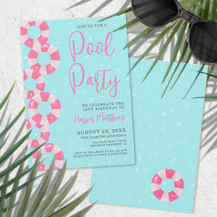 Zomer Zwembad Feest Roze Sweet 16 Verjaardag Kaart