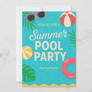 Zomer Zwembad Feest Uitnodiging | Helder Tropisch