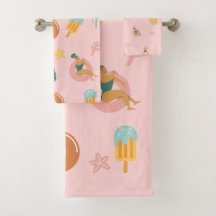 Zomer Zwembad Feestje Pastel Roze Bad Handdoek Set