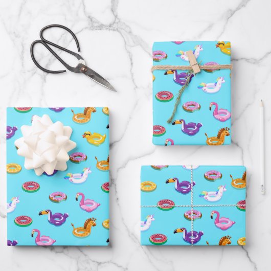 Zomer Zwembad Float Pattern Inpakpapier Vel (Voorkant)
