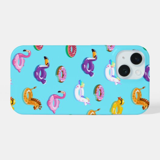 Zomer Zwembad Float Pattern iPhone 15 Hoesje (Achterkant horizontaal)