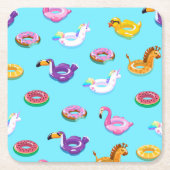 Zomer Zwembad Float Pattern Vierkante Kartonnen Onderzetter (Voorkant)