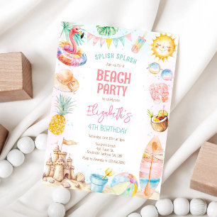 Zomer Zwembad Strand Verjaardagsfeest Uitnodiging