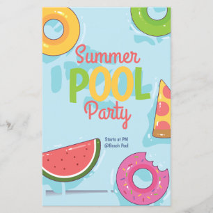 Zomer zwembadfeest uitnodiging, achtertuinfeest flyer